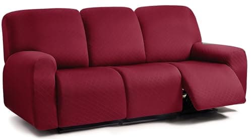 ULTICOR Squared Jacquard 8-Piece Recliner Sofa Covers (Burgundy - Wine)