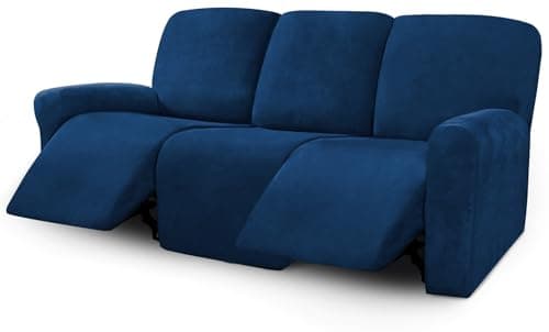 ULTICOR Velvet 3 Seater Recliner Sofa Covers, Light Grey — Navy