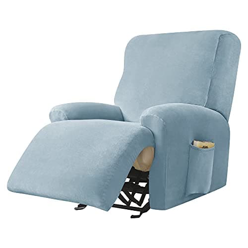 Green Ultra Soft Velvet Recliner Chair Covers 4-Piece Set — Light Blue