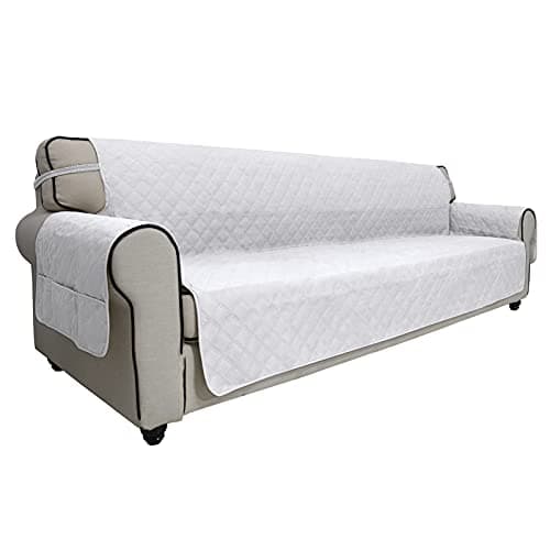 Grey Waterproof Sofa Slipcover for 2 Cushion Loveseat (Non-Slip, Washable, Pet and Kid Friendly) — White