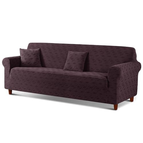 TAOCOCO Dark Grey 3 Seater Stretch Sofa Cover with Throw Pillow Protectors — Dark Coffee