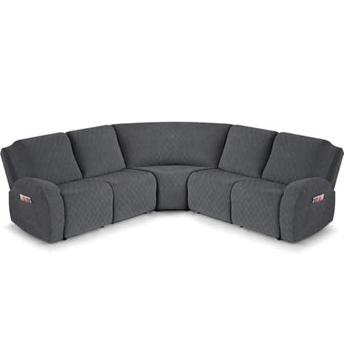VANSOFY Large Reclining Sectional Sofa Covers, Light Gray — Charcoal Gray