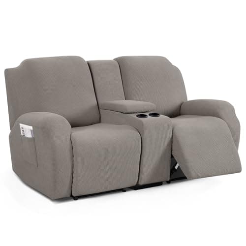 Stretch Reclining Loveseat Cover with Middle Console for 2-Seat Recliner, Pale Brown
