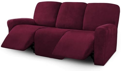 ULTICOR Velvet 3 Seater Recliner Sofa Covers, Light Grey — Wine