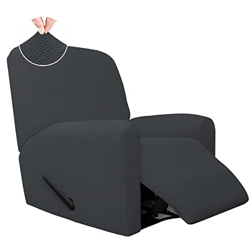 Dark Gray Stretch Jacquard Recliner Couch Cover, Washable Sofa Protector