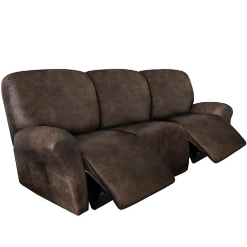 Leather Look 3-Seater Recliner Couch Cover, Brown, Spandex Fabric