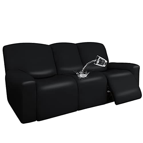 Waterproof PU Leather Recliner Sofa Covers, 8-Piece Stretch Protector Black