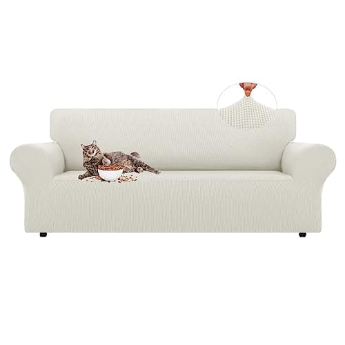 Stretch White Slipcover for 3 Cushion Sofa - Pet Friendly, Non-Slip, Washable Furniture Protector