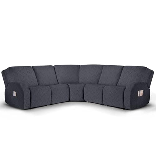 Ruaozz Stretch Sectional Recliner Sofa Covers for L-Shaped Sofa, Dark Gray