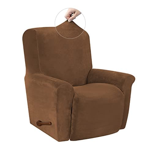 Silver Grey Velvet High Stretch Recliner Chair Cover, Washable Protector with Non-Slip Bottom — Camel