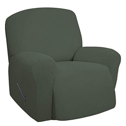 Oversized Recliner Stretch Sofa Slipcover, Dark Gray, Elastic Bottom — Olive Green