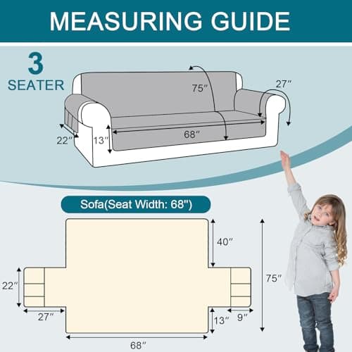Turquoize Waterproof Couch Covers for 3 Cushion Couch, Gray