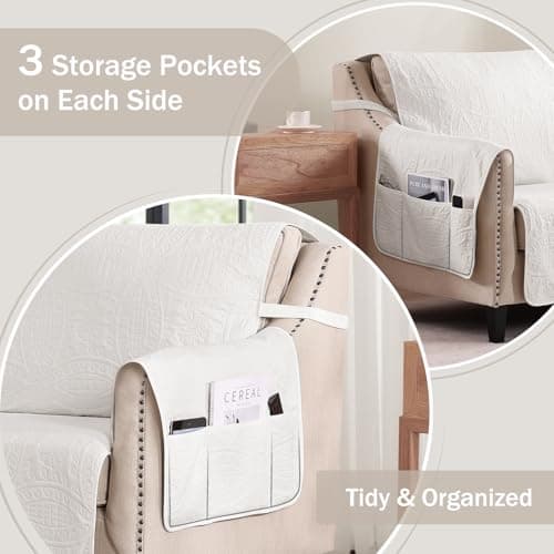 Water-Repellent White Recliner Slipcover, Stay-In-Place Pet-Friendly Washable Cover (22")