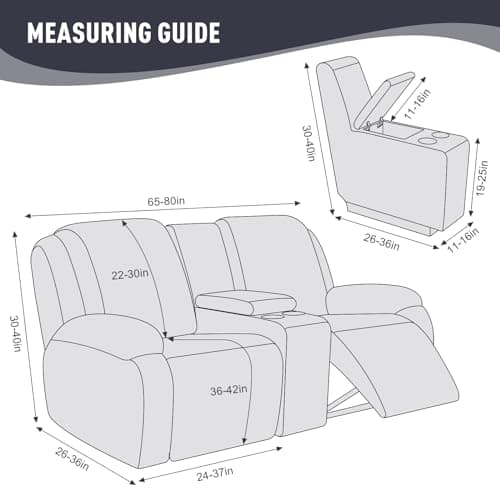 KinCam Loveseat Recliner Slipcover with Middle Console, 2 Seat Couch Protector (Dark Gray)