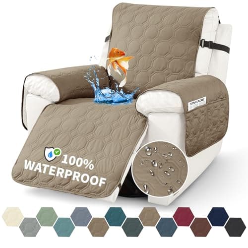 XINEAGE 100% Waterproof Recliner Chair Cover with Non-Slip Pockets (Coffee, 23.6") — Light Coffee
