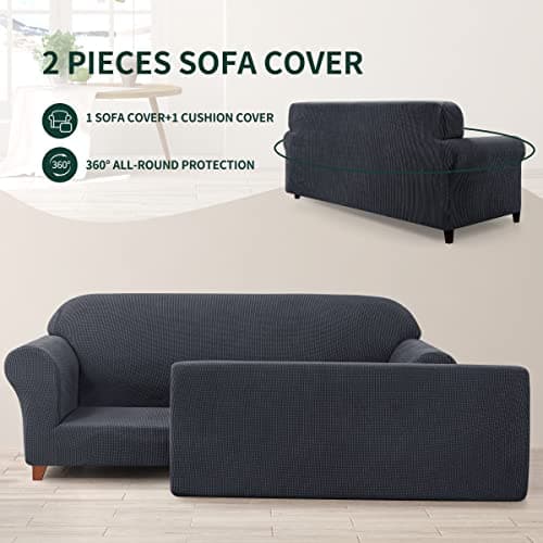 CHUN YI 3 Seater Couch Slipcover, Large Grey Checks
