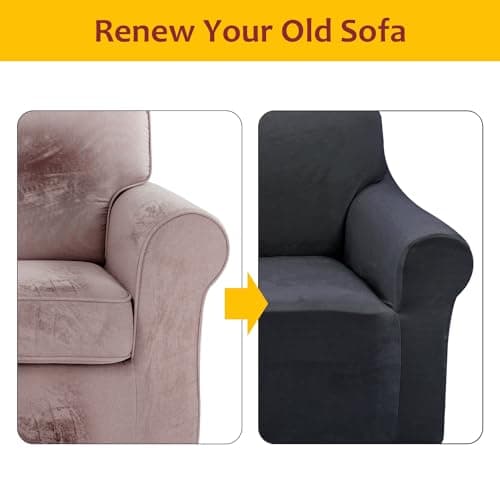 U-NICE HOME Velvet Sofa Covers for 3 Cushion Couch (Large, Dark Grey)