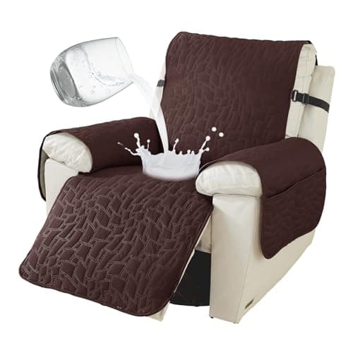 100% Waterproof Recliner Chair Covers, Non-Slip & Pockets for Kids & Pets, Khaki, 23IN — Dark Coffee