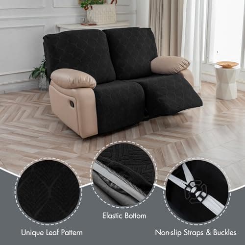 100% Waterproof Stretch Recliner Loveseat Cover, Washable Furniture Protector (Black, 2 Seater)