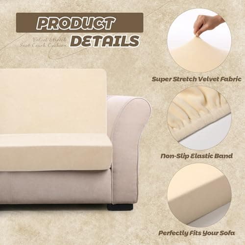 Velvet Stretch Seat Cushion Covers Set - Cream White