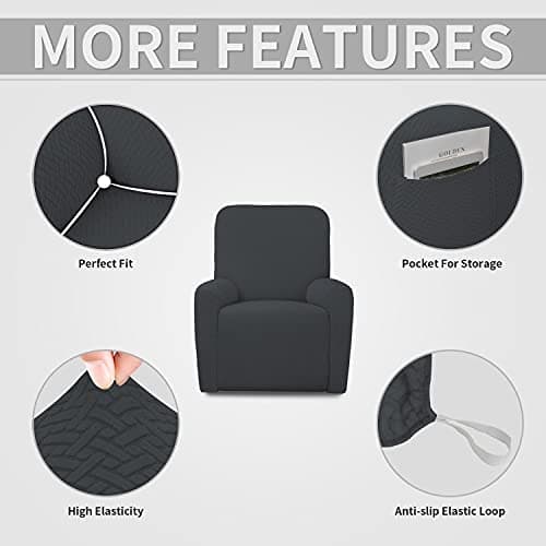 Dark Gray Stretch Jacquard Recliner Couch Cover, Washable Sofa Protector