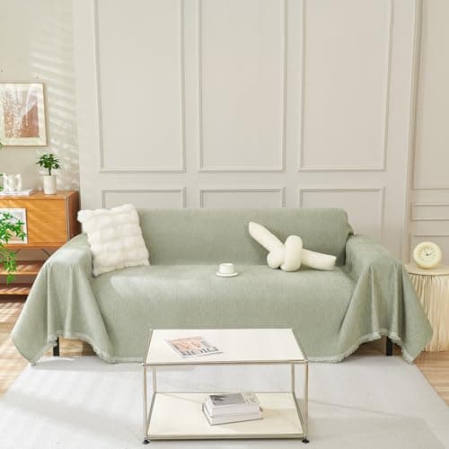 DREAMINGO Thickened Chenille Couch Cover, X-Large Brown, Multi-Use Dog and Cat Protector — B3# Solid Sage Green