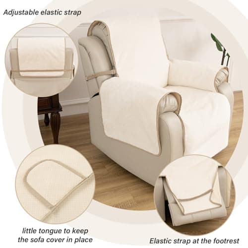 RBSC Home Ivory Antislip Recliner Chair Slipcover with Elastic Straps