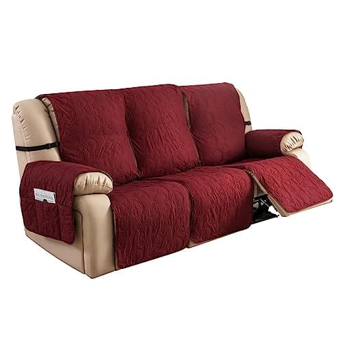 Genina 100% Waterproof Couch Covers for 2 Cushion Reclining Sofas (Dark Gray) — Wine Red