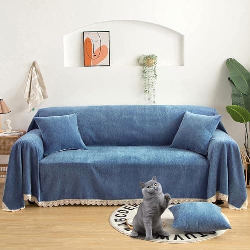 ROOMLIFE Reversible Sofa Covers for 3 Seat Reclining Futon - Washable Kids & Pet Protector 71"x134" — A. Neutral Blue
