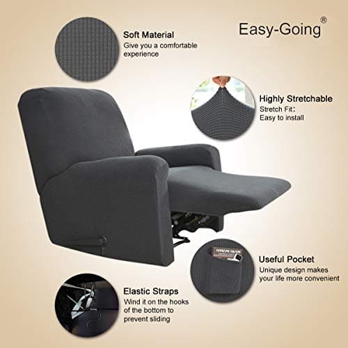 Dark Gray Recliner Stretch Sofa Slipcover 4-Pieces Elastic Bottom Furniture Protector