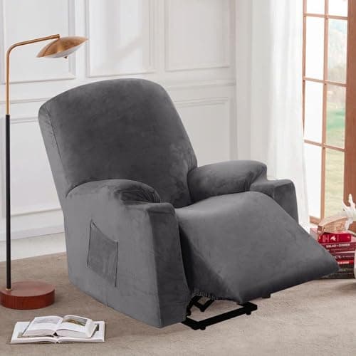 H.VERSAILTEX Grey Soft Velvet Electric Recliner Chair Cover