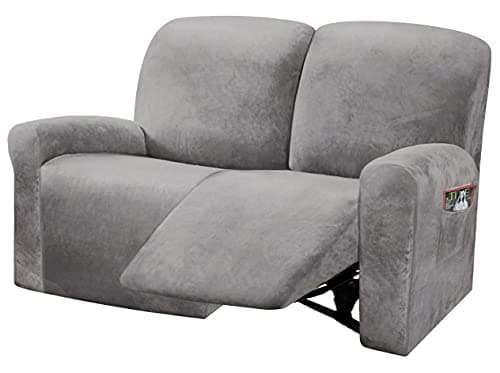 ULTICOR 6-Piece Velvet Reclining Love Seat Slipcover (Dark Grey) — Light Grey