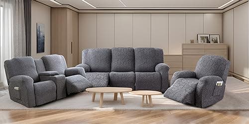 Stretch Recliner Sofa Slipcover, Soft Jacquard 3-Cushion 3-Seat Couch Cover