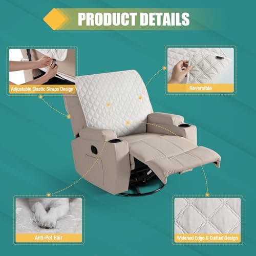 Ruaozz Upgraded Waterproof Recliner Chair Covers - Beige