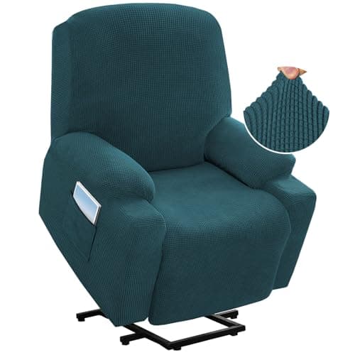H.VERSAILTEX Grey Soft Thick Jacquard Stretch Recliner Cover with Side Pocket — Deep Teal
