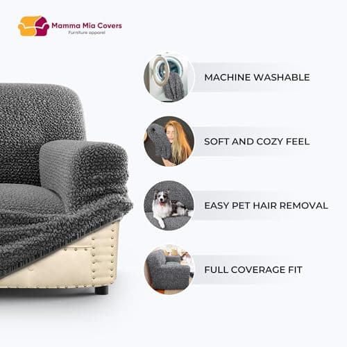 PAULATO Recliner Loveseat Cover - 2 Seater Form Fit Stretch Protector - Microfibra Dark Grey