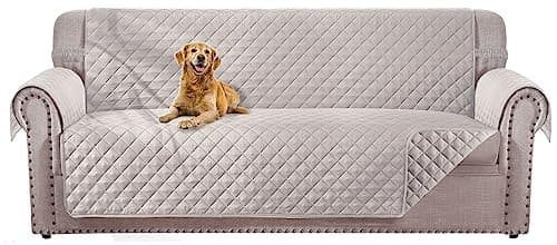 Water Resistant Beige Dog Couch Cover for 68" Sofa with Elastic Straps