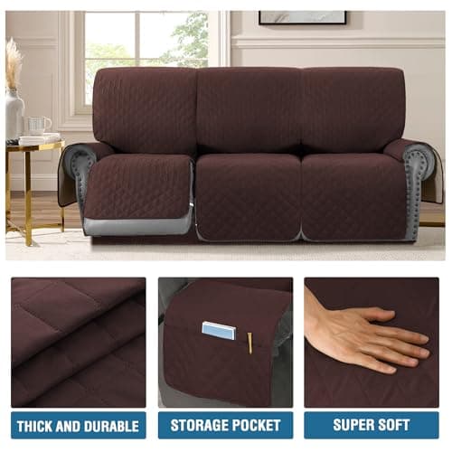 H.VERSAILTEX Waterproof Recliner Sofa Cover, Chocolate, for 3 Seat Recliner Couch