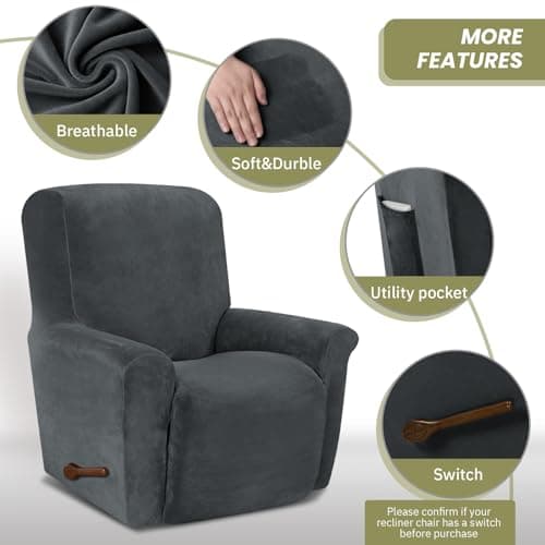 AZON Velvet Stretch Recliner ChairCover, 1-Piece Washable, Elastic Protector