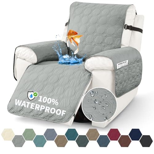 XINEAGE 100% Waterproof Recliner Chair Cover with Non-Slip Pockets (Coffee, 23.6") — Light Gray
