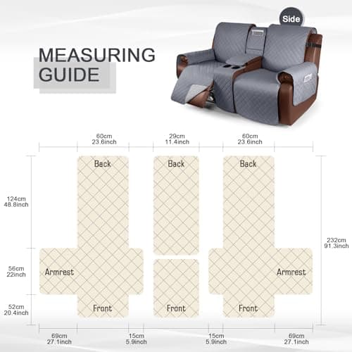 KinCam 100% Waterproof Recliner Loveseat Cover, Dark Gray