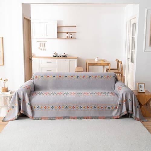 DREAMINGO Thickened Chenille Couch Cover, X-Large Brown, Multi-Use Dog and Cat Protector — A5# Boho Grey