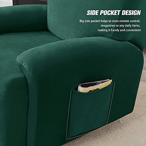 Green Ultra Soft Velvet Recliner Chair Covers 4-Piece Set