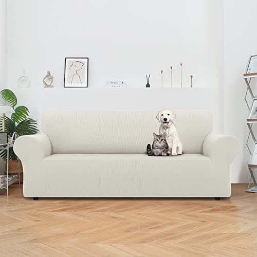 Stretch White Slipcover for 3 Cushion Sofa - Pet Friendly, Non-Slip, Washable Furniture Protector