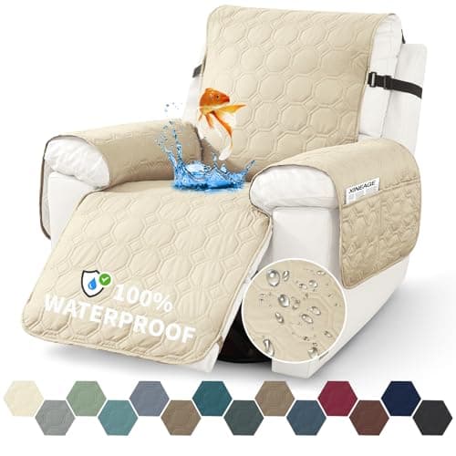 XINEAGE 100% Waterproof Recliner Chair Cover with Non-Slip Pockets (Coffee, 23.6") — Beige