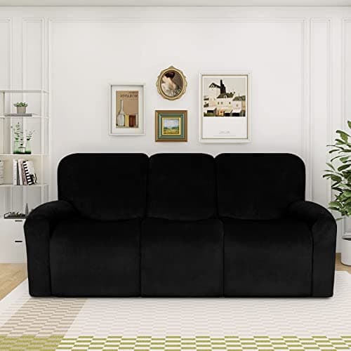 8-Pieces Velvet Recliner Couch Covers for 3-Seater Sofa (Black)