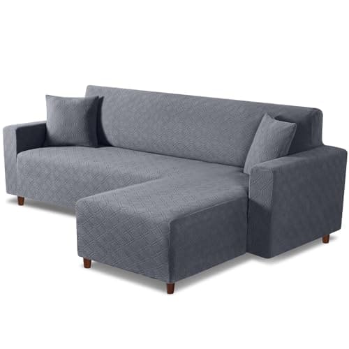 L Shaped Sofa Cover with Pillowcases for Right-Facing Sectional - Charcoal Gray — Dark Gray