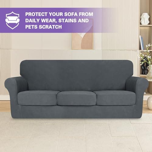 Super Stretch Dark Grey Sofa Covers for 3 Cushion Couch (71"-91")