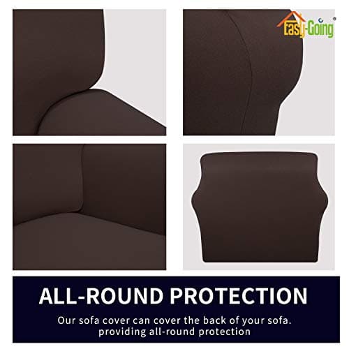 Chocolate Fleece Stretch Slipcover for Sofa, Non-Slip & Washable Couch Protector