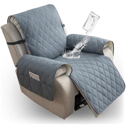 100% Waterproof Recliner Chair Cover with Elastic Band (Khaki, 28") — Light Grey